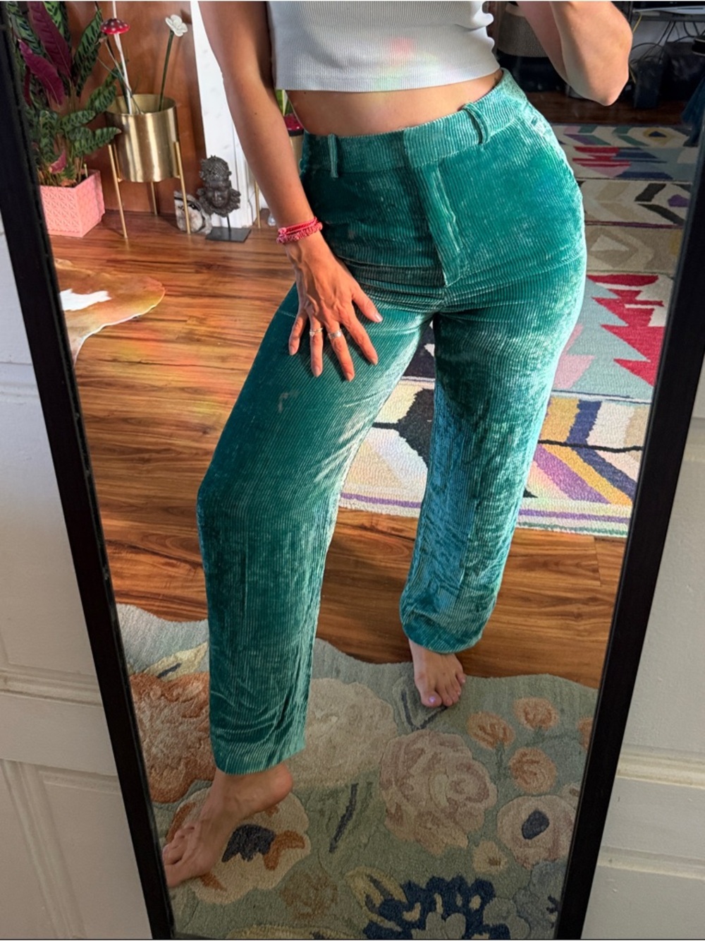 The Kooples Teal Velvet Wide-Leg Corduroy Pants